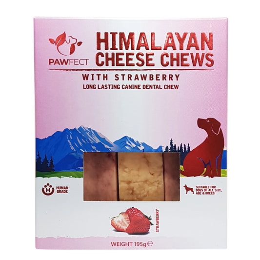 Pawfect natuurlijke kauwsnack Yak Chew Bars aardbei 3 stuks 195 gram