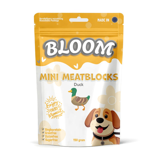 Bloom Eend Mini meatblocks natuurlijke trainingssnoepjes hond 150 gram