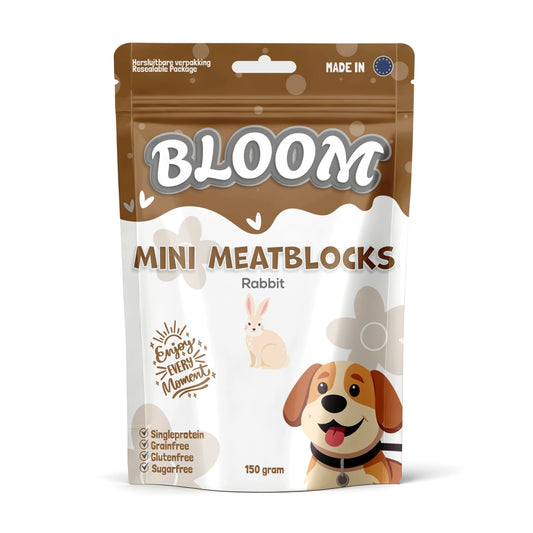Bloom Konijn Mini meatblocks natuurlijke trainingssnoepjes hond 150 gram