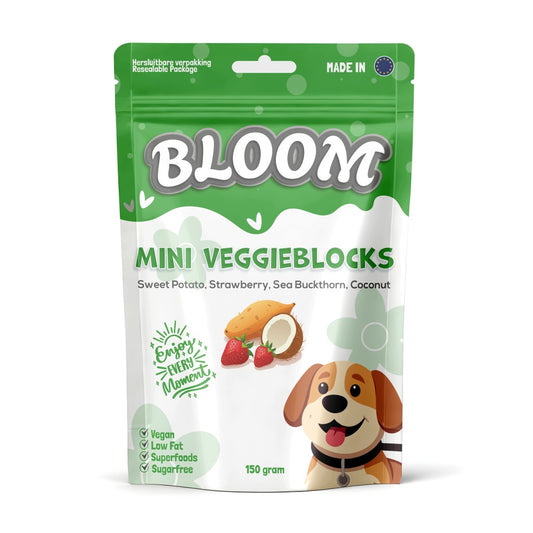 Bloom Mini Veggieblocks natuurlijke trainingssnoepjes hond 150 gram