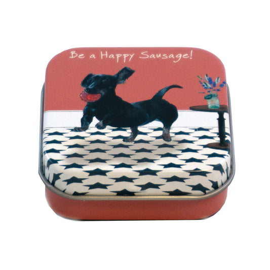 The Little Dog Laughed Mini blikje Happy Sausage 5 x 5 x2 cm