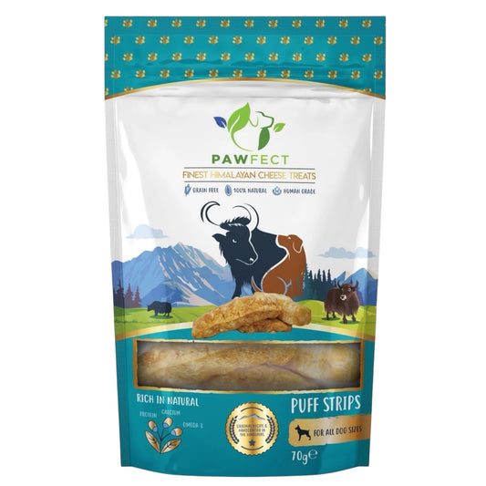 Pawfect natuurlijke kauwsnack hond puff strips Yak kaas 70 gram