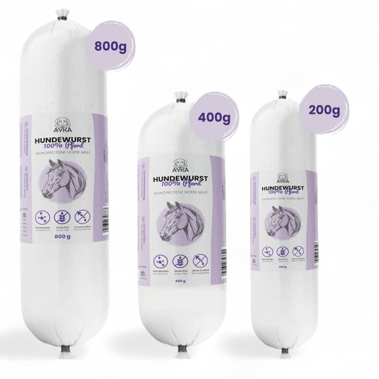 Ayka natuurlijke hondenworst paard 200, 400 en 800 gram