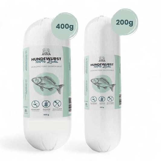 Ayka natuurlijke hondenworst zalm 200 en 400 gram