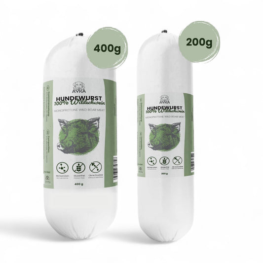 Ayka natuurlijke hondenworst wild zwijn 200 en 400 gram