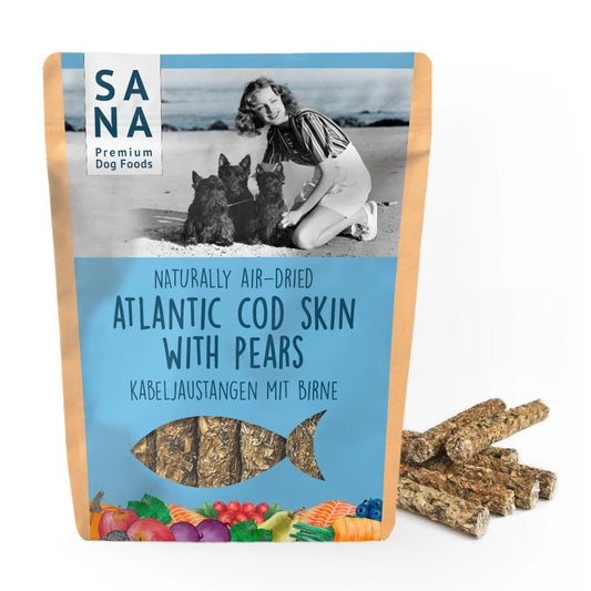 Sanadog natuurlijke kauwsnack hond sticks kabeljauw peer 100 gram