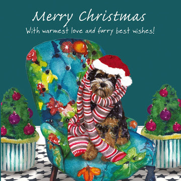 The Little Dog Laughed kerstkaart Noddy de labradoodle  15 x 15 cm