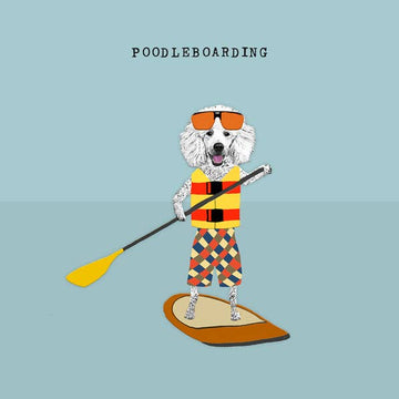 Sally Scaffardi verjaardagskaart poedel paddleboarding 15 x 15 cm