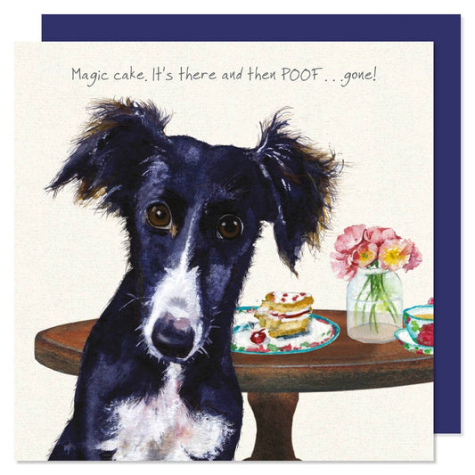 The Little Dog Laughed Wenskaart hond Magic Cake  15 x 15 cm