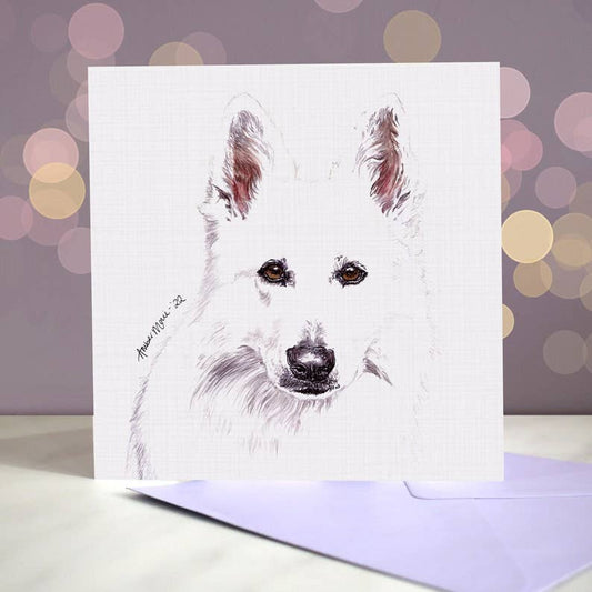 Amber Marie wenskaart Zwitserse witte herder 15 x 15 cm