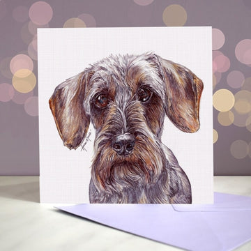 Amber Marie wenskaart hond Draadharige Teckel 15 x 15 cm