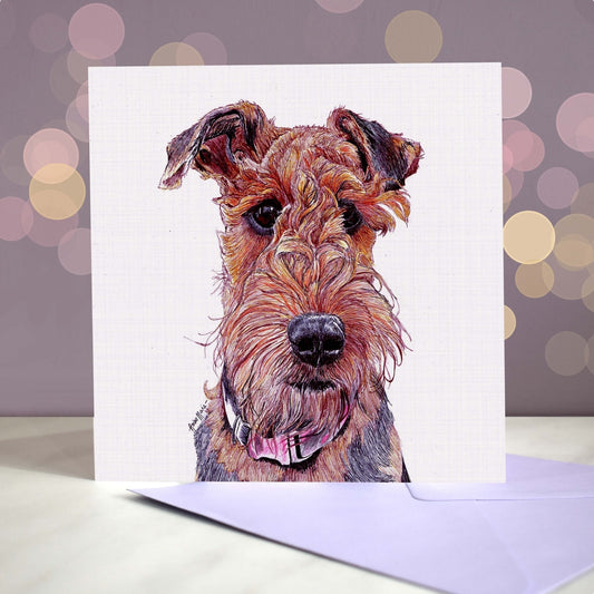 Amber Marie wenskaart Airedale terriër 15 x 15 cm