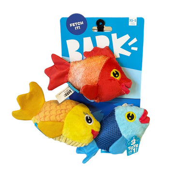 BARK The Groupers vissen hondenspeeltje met pieper en kraakpapier 23 cm