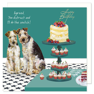 The Little Dog Laughed verjaardagskaart Stanley en Apple  foxterriërs 15 x 15 cm