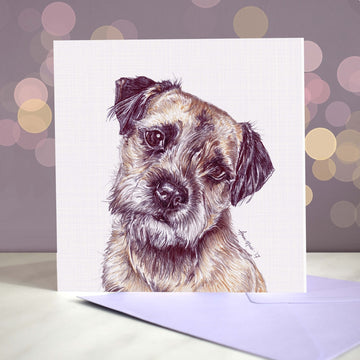 Amber Marie wenskaart hond Border Terrier  15 x 15 cm