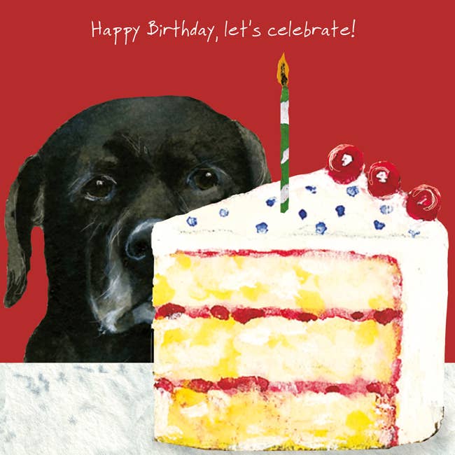 Verjaardagskaart met labrador Arthur en taart met kaars van The Little Dog Laughed