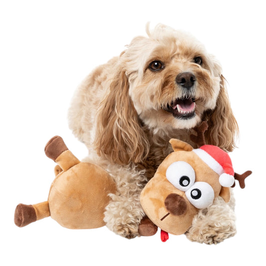 FuzzYard Domineck the Reindeer kerst hondenspeeltje met pieper 30 cm