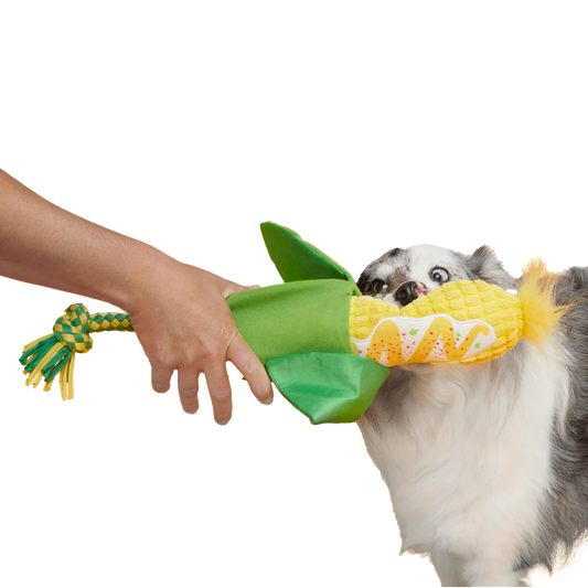 BARK Corn on the Slob maïs hondenspeeltje met pieper en touw 33 cm