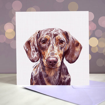 Amber Marie wenskaart dapple smooth teckel 15 x 15 cm
