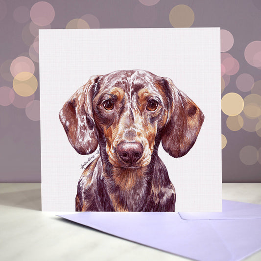 Amber Marie wenskaart dapple smooth teckel 15 x 15 cm
