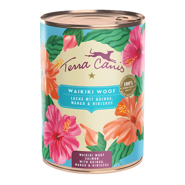 Terra Canis natuurlijk natvoer hond Waikiki Woof zalm quinoa hibiscus 400 gram