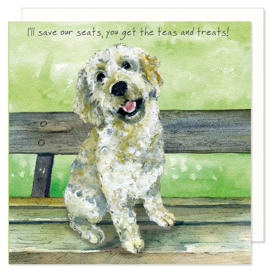 The Little Dog Laughed wenskaart hond Save seats 15 x 15 cm