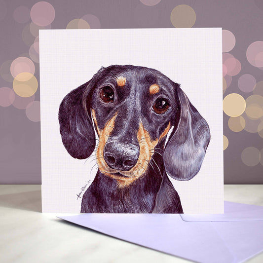 Amber Marie wenskaart hond black and tan teckel 15 x 15 cm