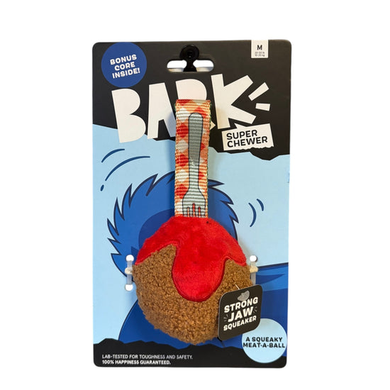BARK Meat-a-Ball hondenspeeltje gehaktbal met vork pluche rip and reveal 26 cm