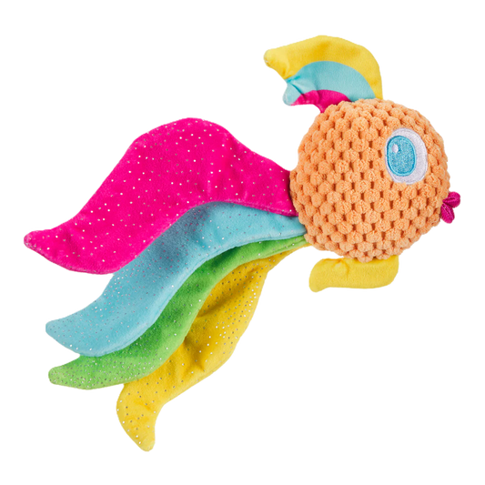 BARK Ahi Tina regenboog vis hondenspeeltje met pieper 26 cm