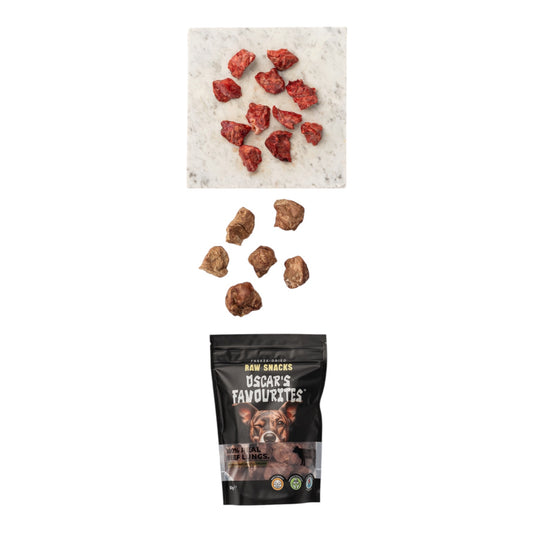 Oscar’s Favourites runderlong gevriesdroogde tussendoor snack 40 gram