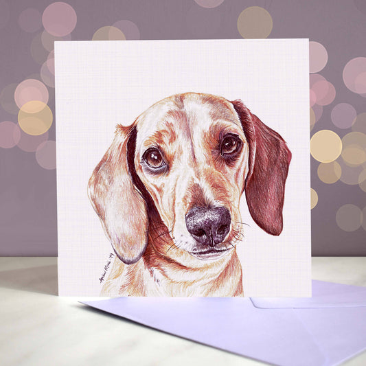 Amber Marie wenskaart hond mini teckel rood 15 x 15 cm