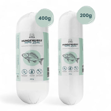 Ayka natuurlijke hondenworst zalm 200 en 400 gram