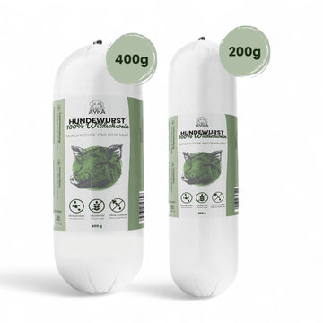 Ayka natuurlijke hondenworst wild zwijn 200 en 400 gram