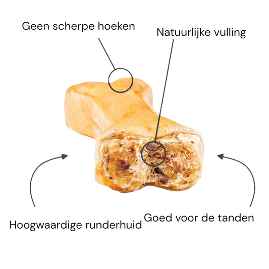 Dogboss runderhuid met superfoods kauwbot natuurlijke kauwsnack hond 12, 17 en 22 cm