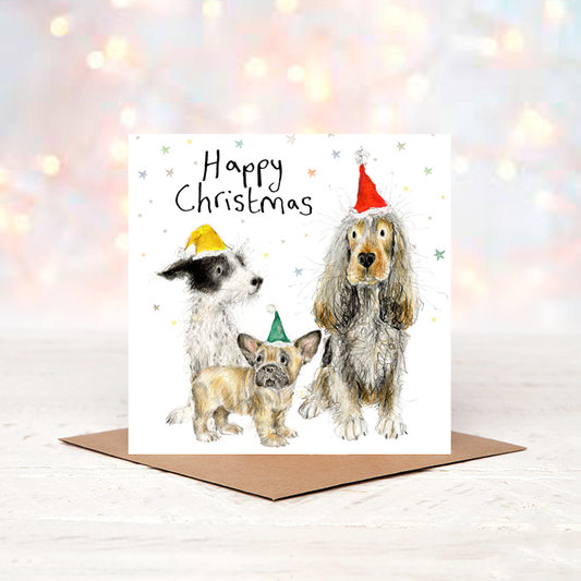 Catherine Rayner Motley Dog Friends kerstkaart hond 15 x 15 cm