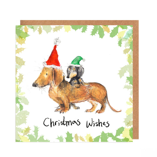 Catherine Rayner Mathilda en Robyn teckels kerstkaart hond 15 x 15 cm