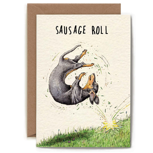 Bewilderbeest wenskaart Sausage roll teckel 13 x 18 cm
